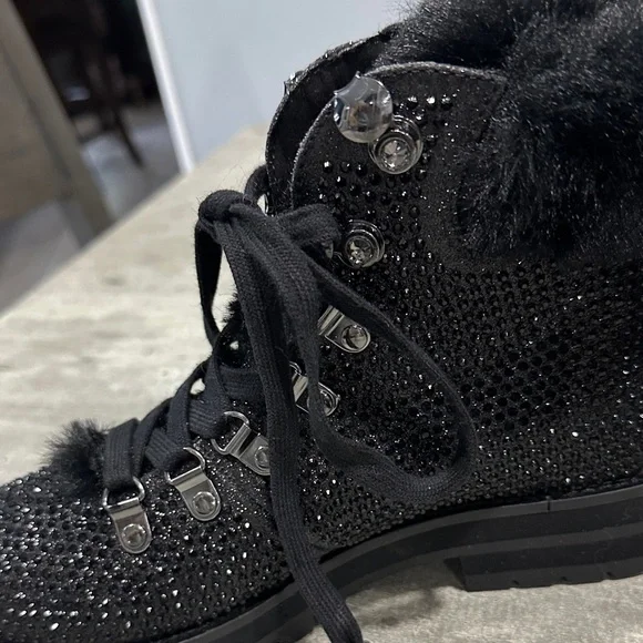 Jessica Simpson Black Sparkle Lace Up Boots - Picture 4 of 5